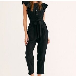 Free People Black Ruffle Sleeve Jumpsuit